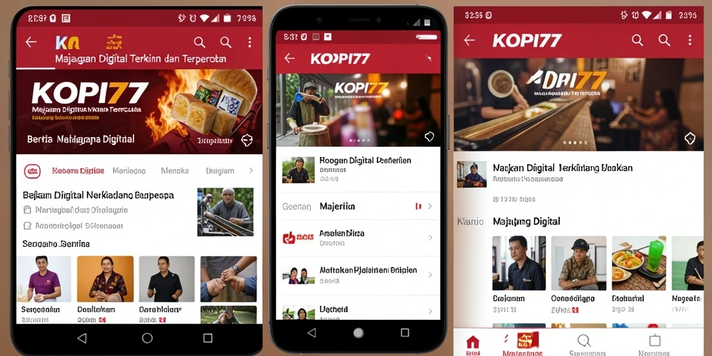 Antarmuka KOPI77 yang menarik dan mudah digunakan untuk membaca berita.